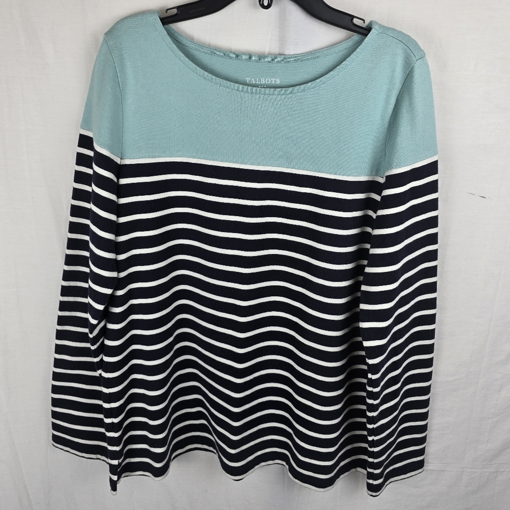 Talbot's Lot Of 2 Blue/ Navy Striped And Teal Long Sleeve Shirts Sz M - Picture 3 of 11